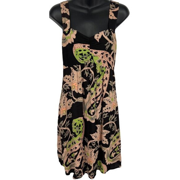 Cinnamon Women Floral Sleeveless Dress 8 Black Pink Shift Shirred Vintage EUC - Picture 1 of 9